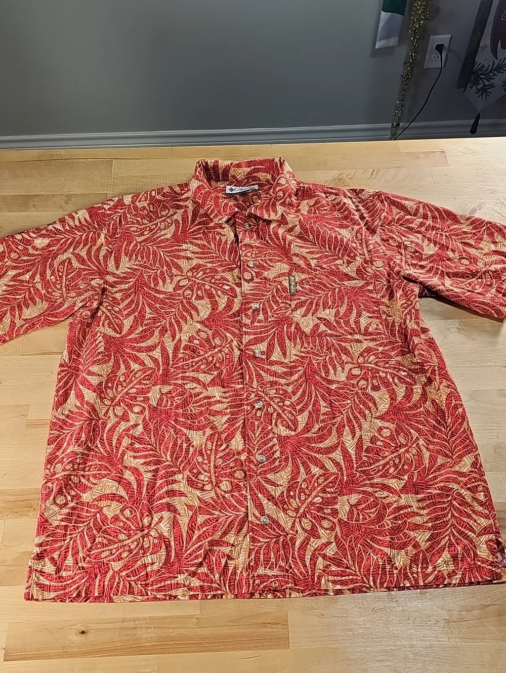 Columbia Hawaiian Shirt Mens Large Botanical Palm Short Sleeve Button Up